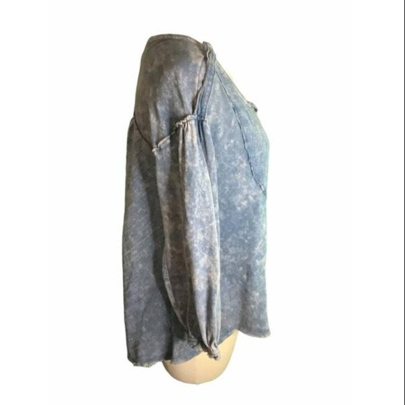Free People We The Free Blue Acid Wash Top - Picture 8 of 9